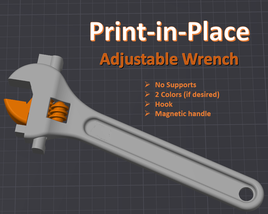 Print-in-Place Adjustable Wrench