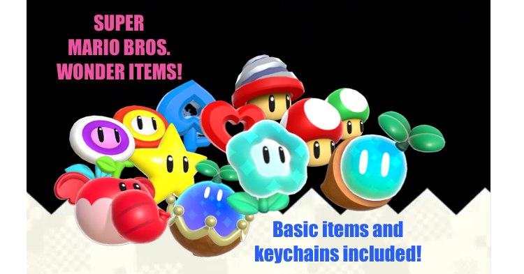 Mario Wonder Item/Keychain Pack: MARIO MARIO MARIO WONDER WONDER WONDER MARIO MARIO MARIO SUPER MARIO BROS WONDER