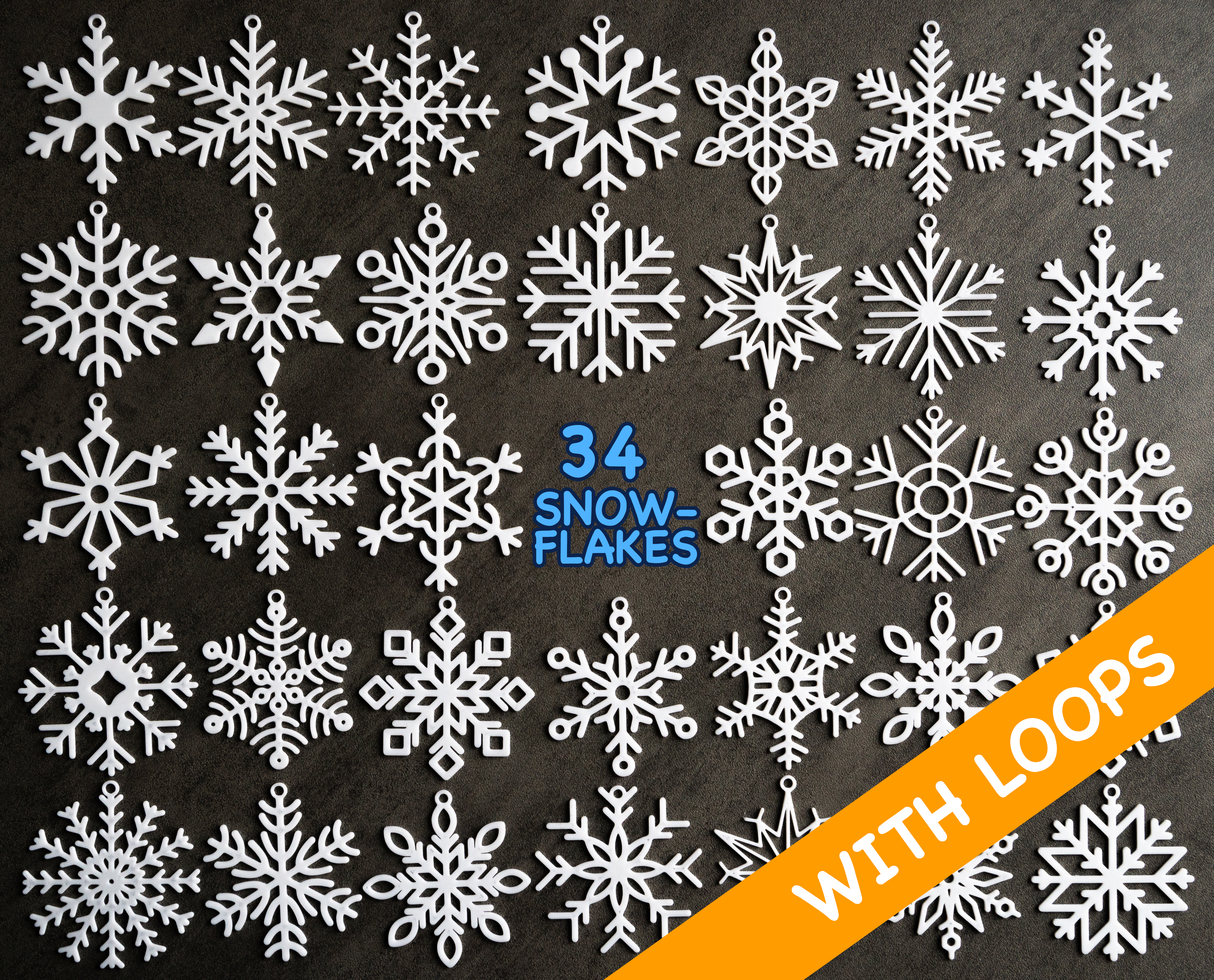34 Snowflake collection with hanging loop / Kolekce snΔhovΓ½ch vloΔek s oΔky / Schneeflocken