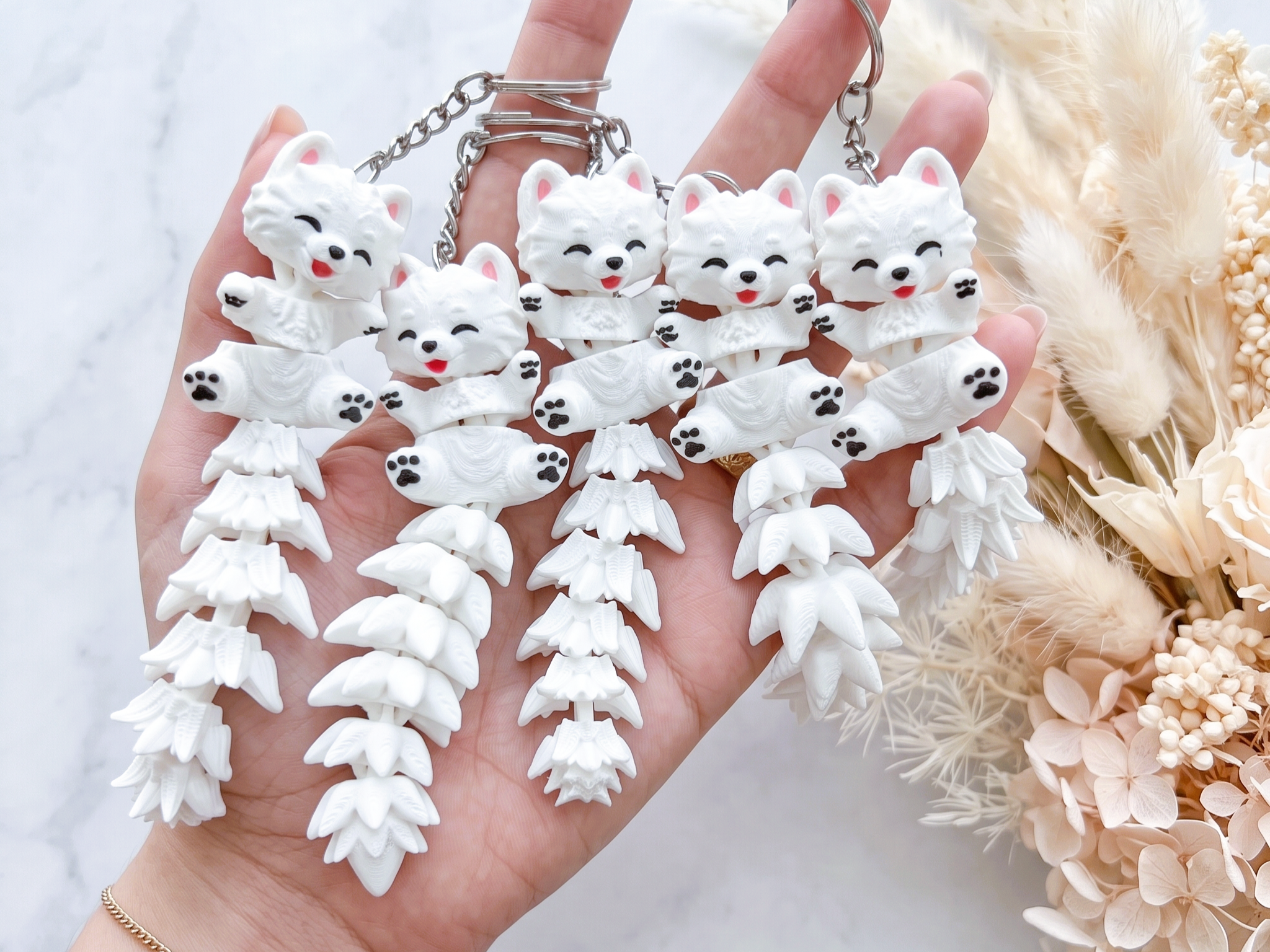 Fluffy Tails Cute Flexi Samoyed Dog - Toy, Keychain & Magnet