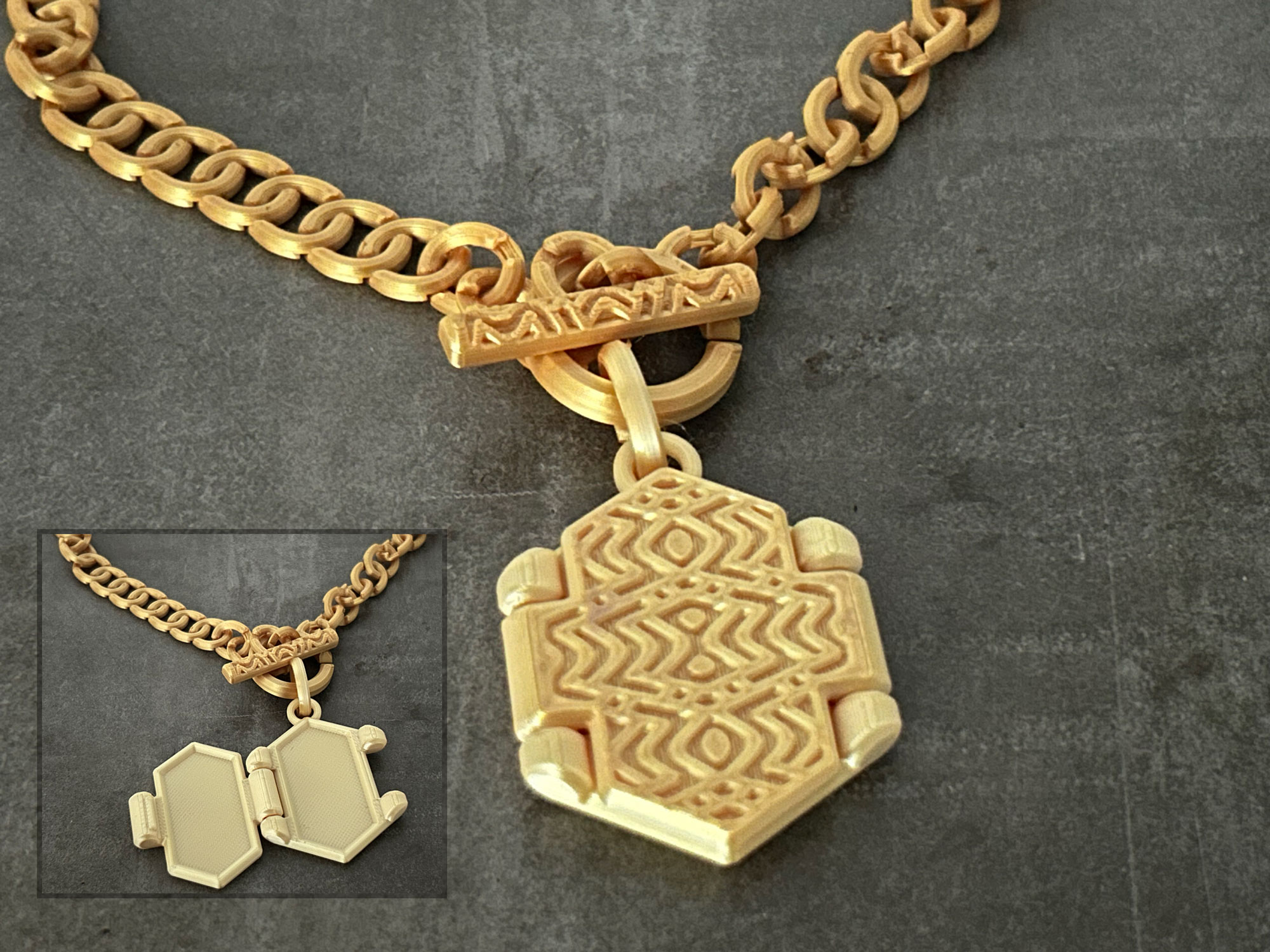 Secret compartment / Hex Cross Locket <Print in Place Hinge> with Interchangeable Bail