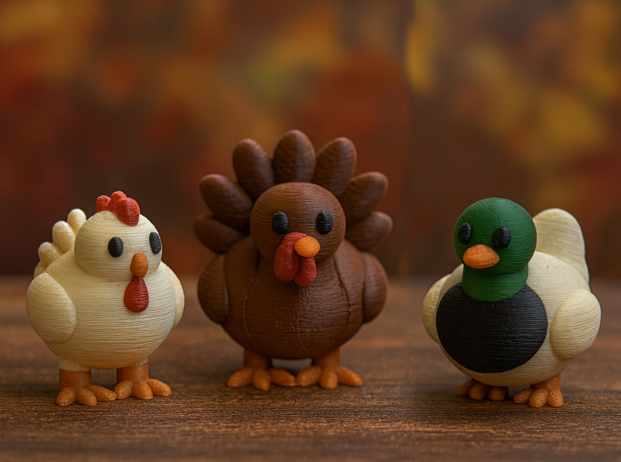 Cute Simple Puffy Style Birds Turkey Chicken Duck Toy Miniatures - Thanksgiving Feast