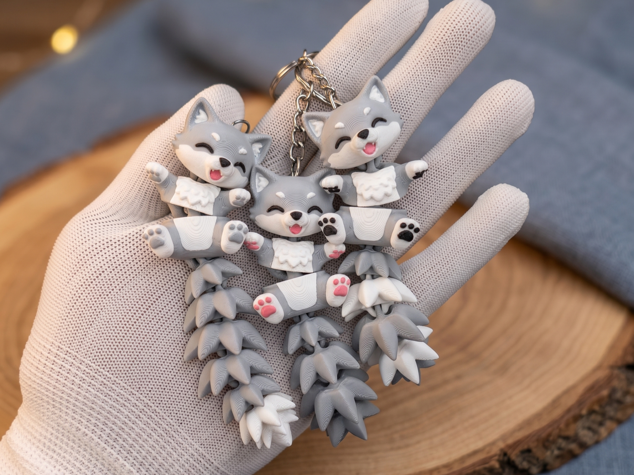 Fluffy Tail Cute Flexi Baby Wolf - Articulated Toy, Keychain and Magnet