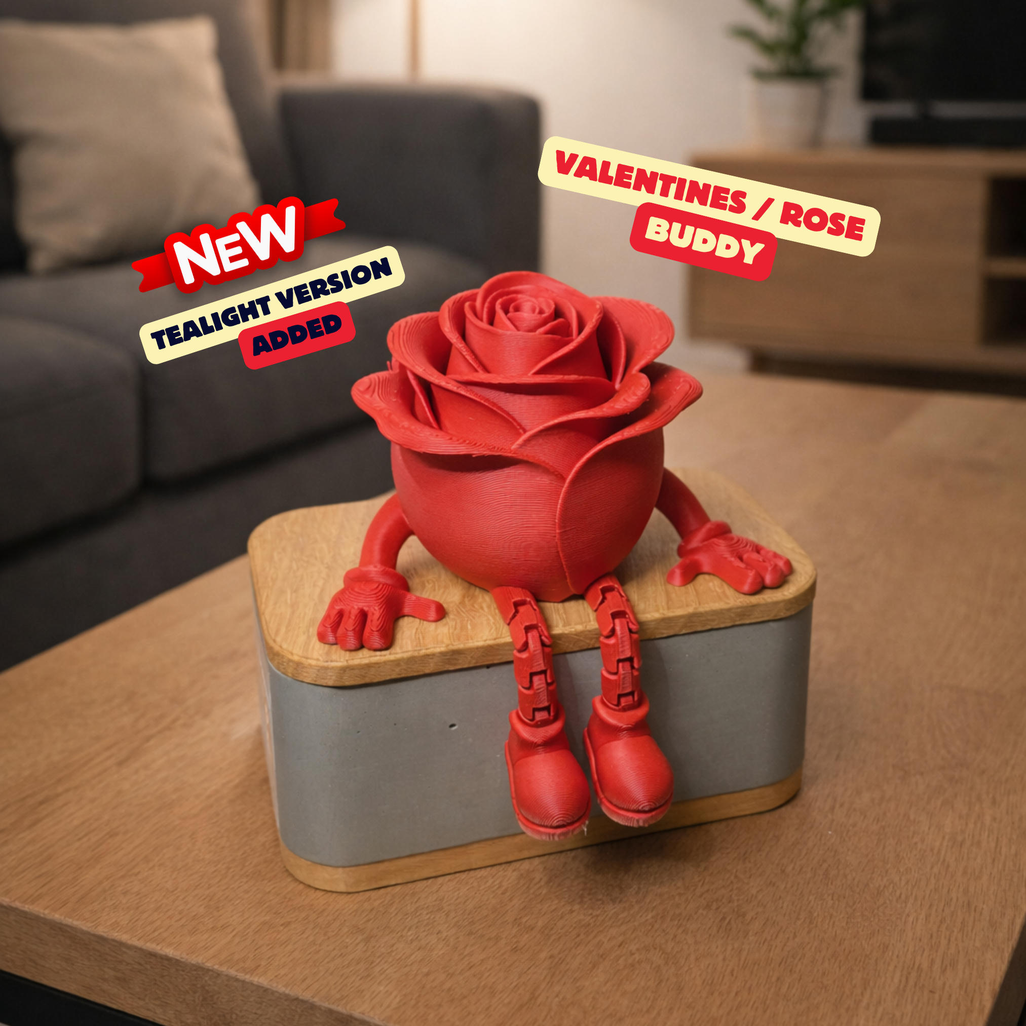 VALENTINES / ROSE BUDDY ARTICULATED / GIFT FOR VALENTINESDAY / CUTE LITTLE HOME DECOR