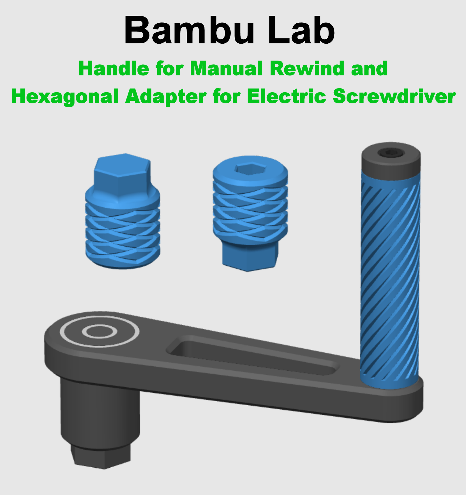 Handle for Manual Rewind and Hexagonal Adapter for Electric Screwdriver for Winder Spool Frame 2 - Modular Design and Winder Spool Holder with Bearings - Modular Design