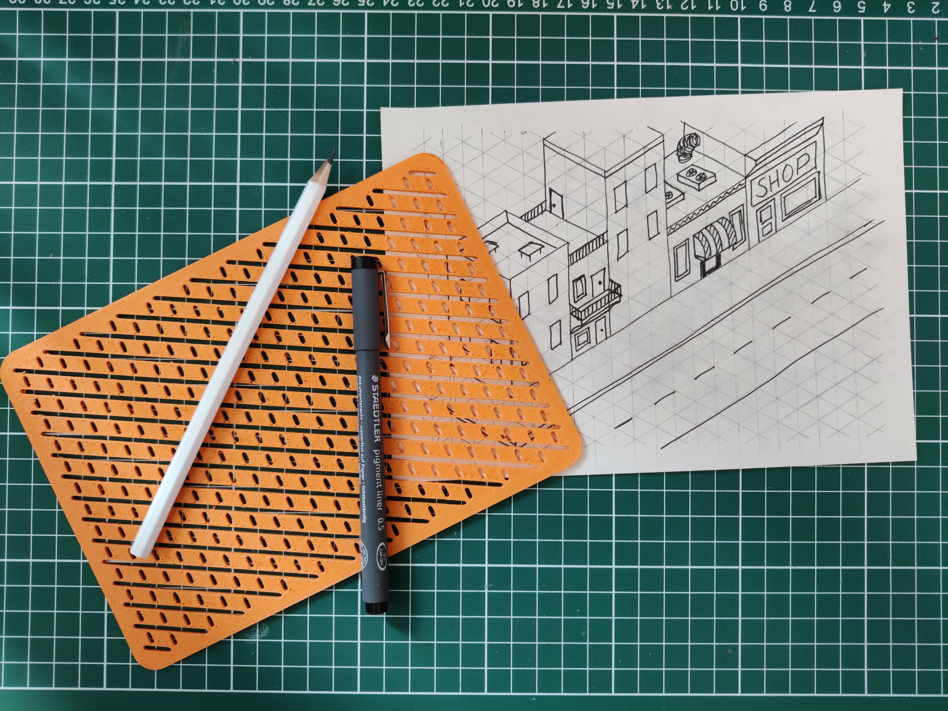 Isometric perspective drawing line help template