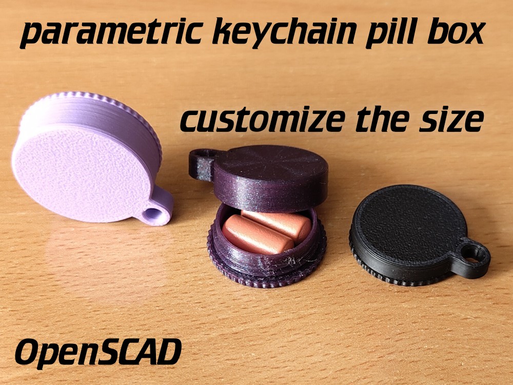 customizable key chain pill box (OpenSCAD)