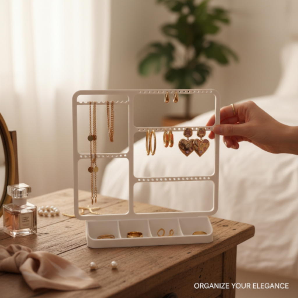 Jewelry organizer for earrings, rings & necklaces