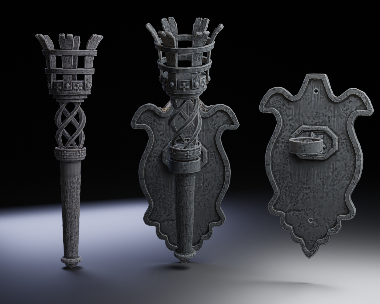Medieval Torch and Holder : Wall Mount