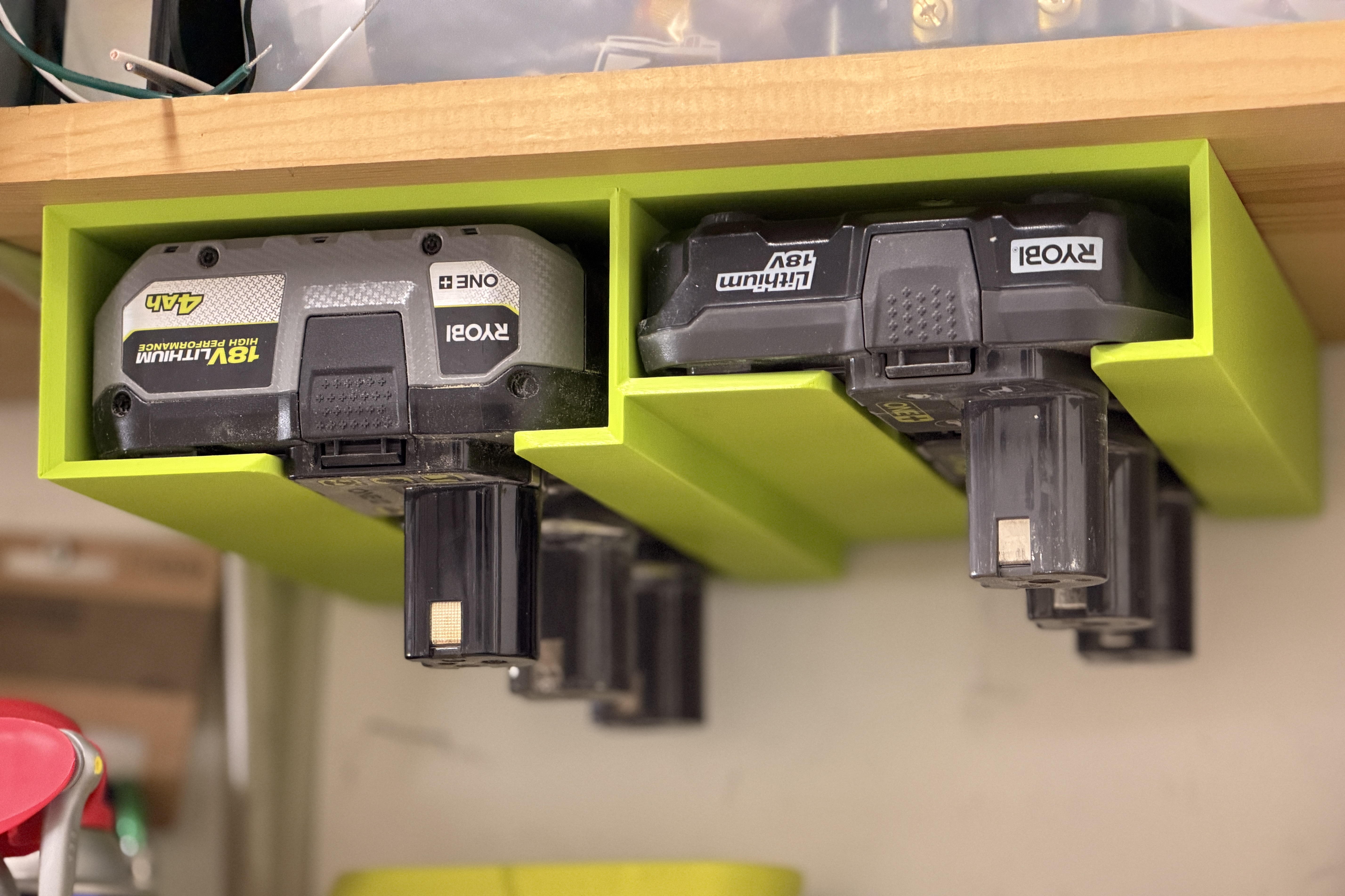 Under-shelf Ryobi 18V battery holder